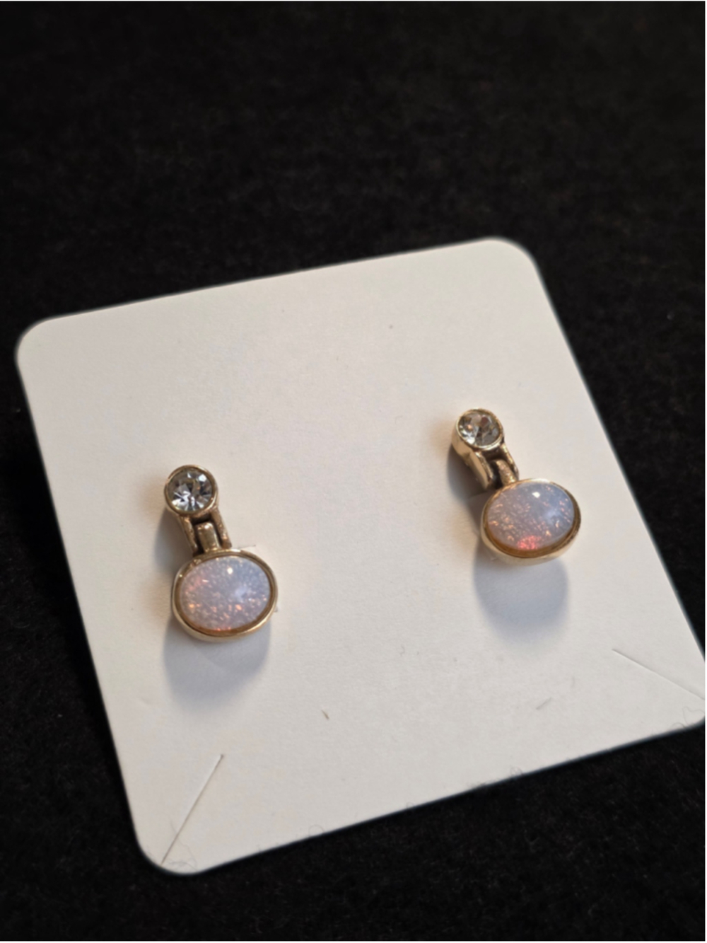 RARE 1980s Givenchy Faux Opal and Crystal Clip on Earrings - Picture 11 of 16